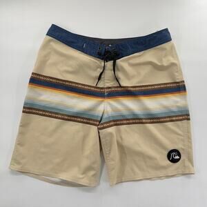 Quiksilver Highline Boardshorts Men’s W32 Tan Stripe Surf Swim